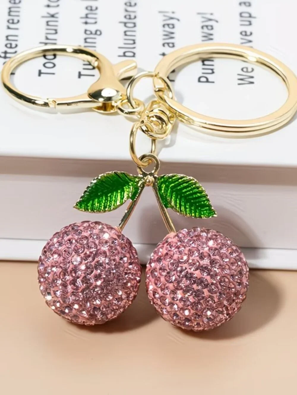 Pink Rhinestone Cherries Purse Charm Keychain Key Fob‎ (BRAND-NEW & SUPER CUTE!)